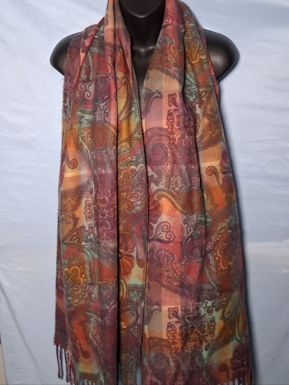 Vintage Fendi Multicolor Paisley Jacquard Pashmina Wrap Scarf-Made In Italy
